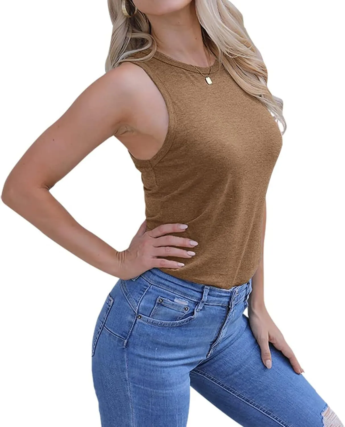 Womens Workout Elegant Sexy Cool O Neck Sleeveless Solid Breathable Tank Tops Shirt Beer Top for Women