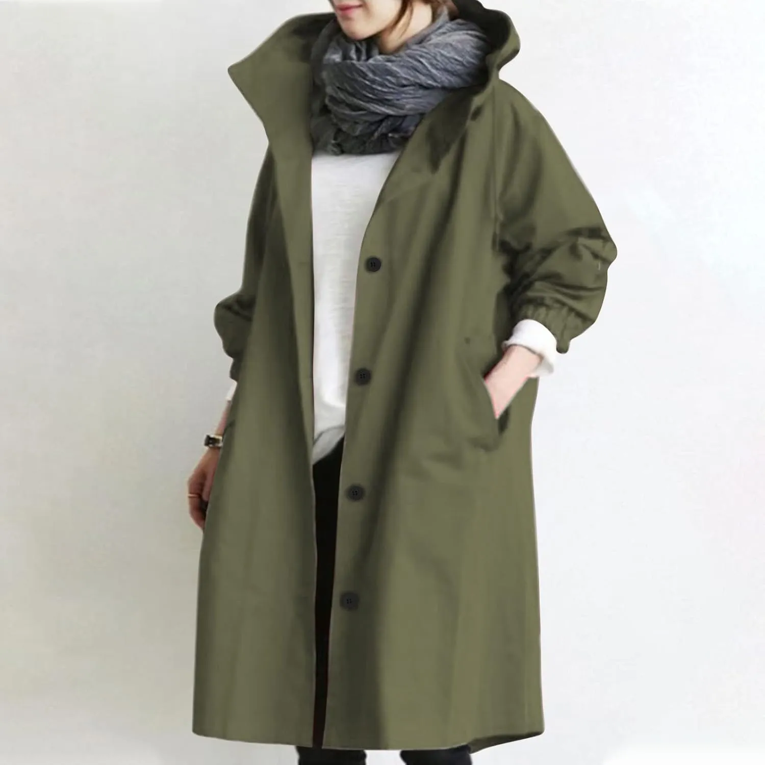 XUNRYAN Women's Windbreaker Waterproof Lightweight Rain Jacket Active Outdoor Hooded Raincoat Light Thin Maxi Long Coat