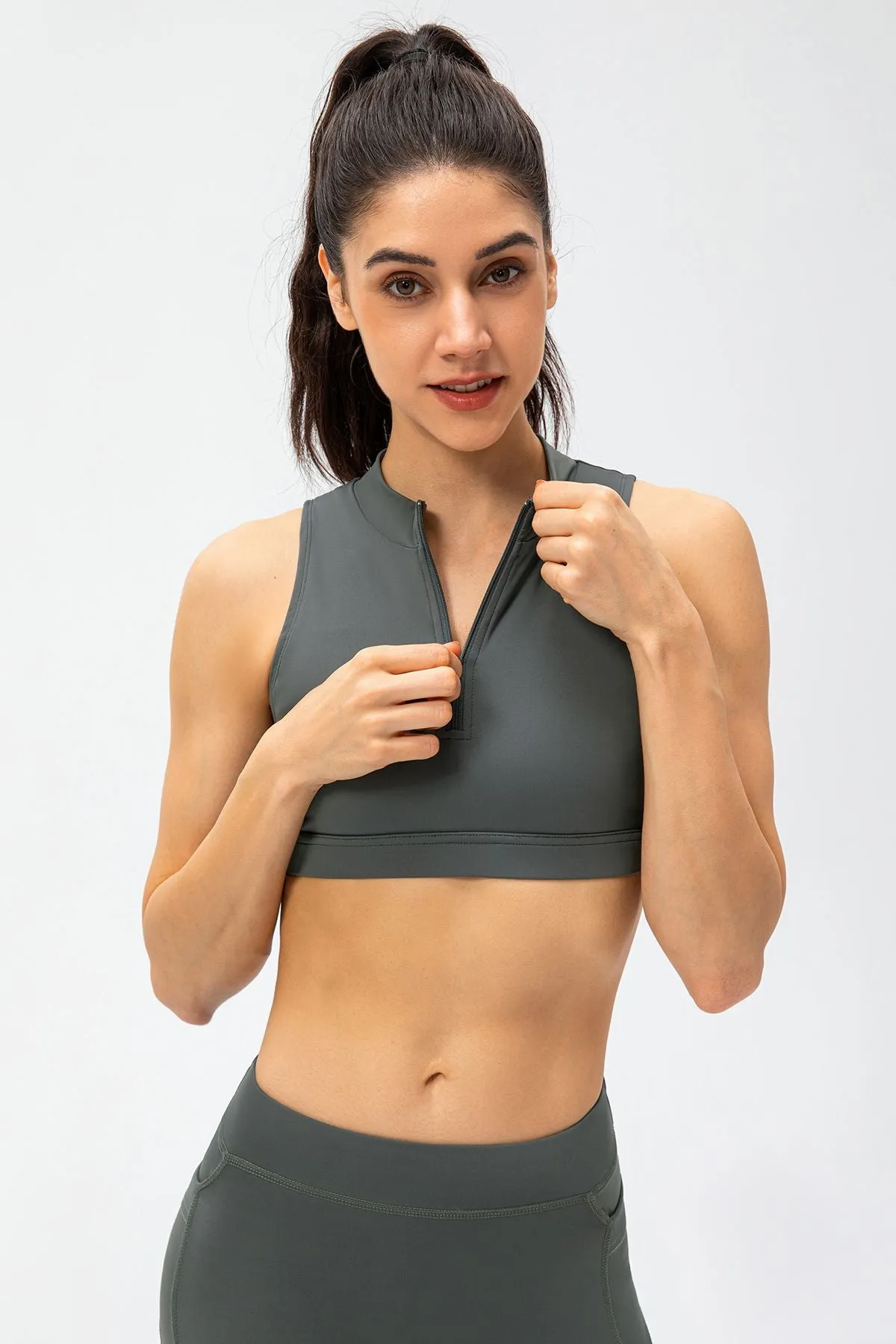 Zipper Sleeveless Crop Top